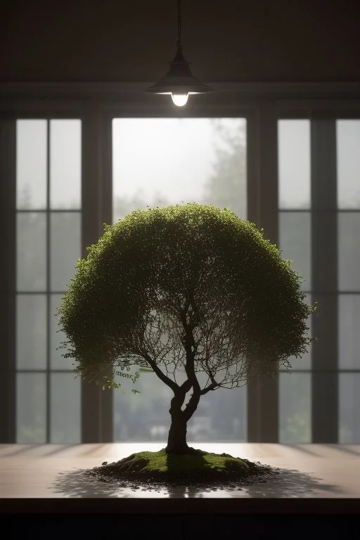 Silhouette contemplant un arbre &agrave; travers une fen&ecirc;tre