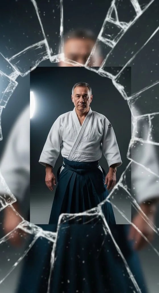 Pratiquant d'a&iuml;kido seul, technique avec effet de cercle rouge